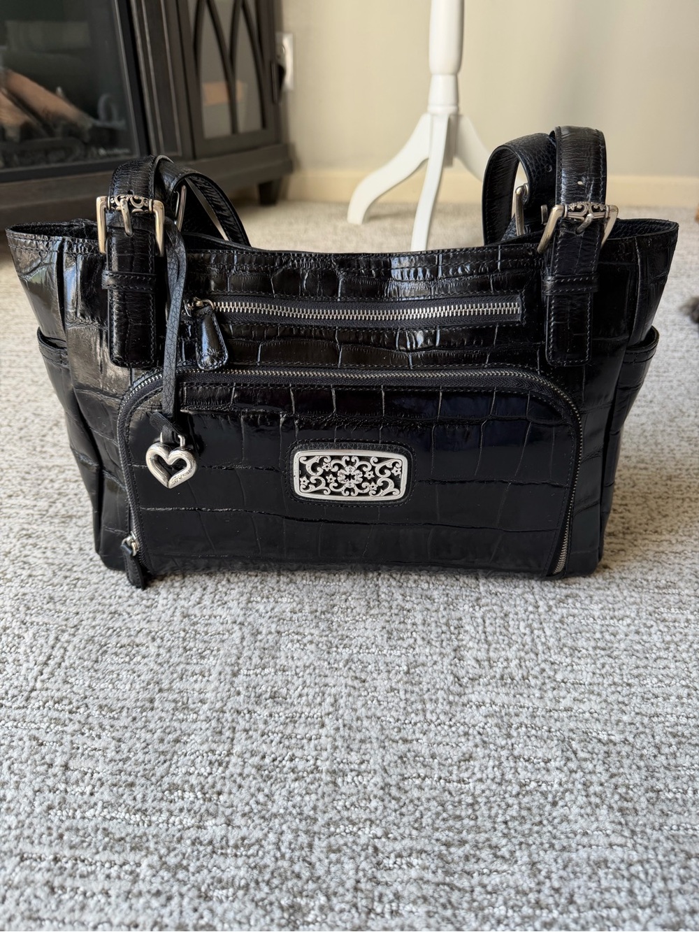 Brighton Leather Croc-Embossed Shoulder Bag Purse Organizer